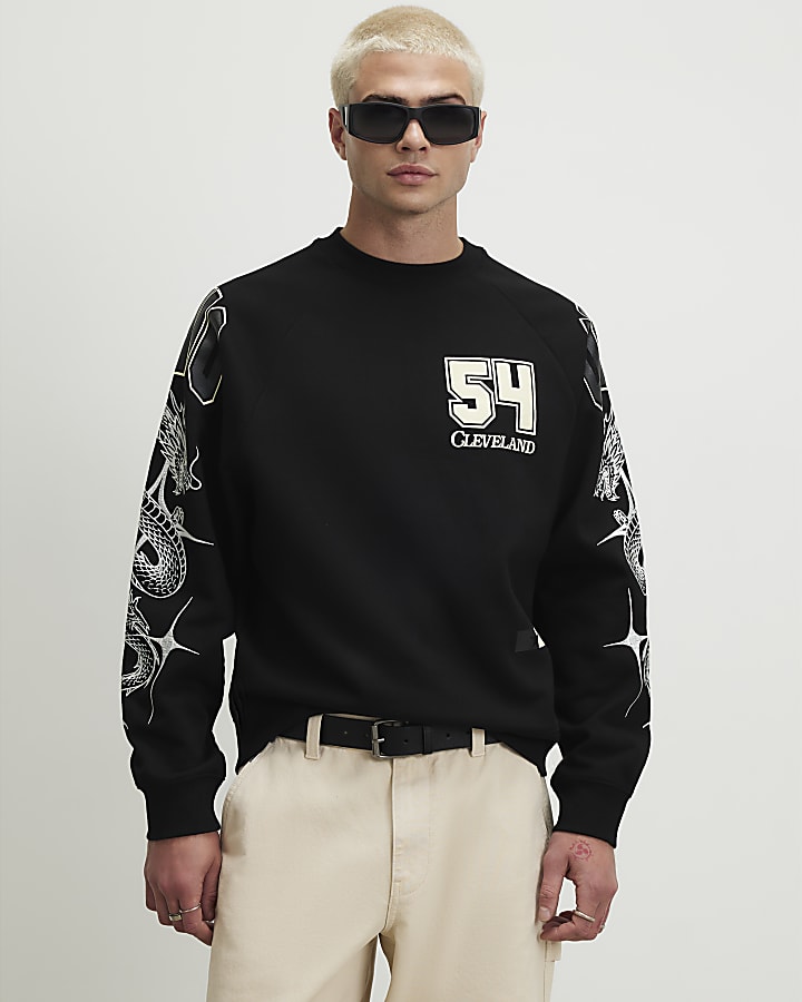 Black Oversized Fit 54 Cleveland Sweatshirt