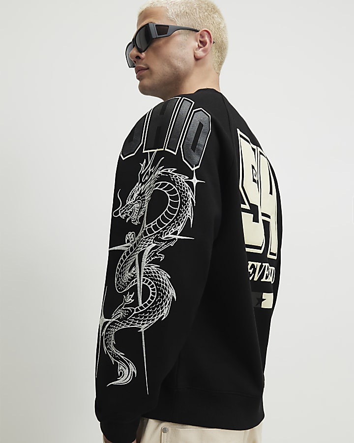 Black Oversized Fit 54 Cleveland Sweatshirt