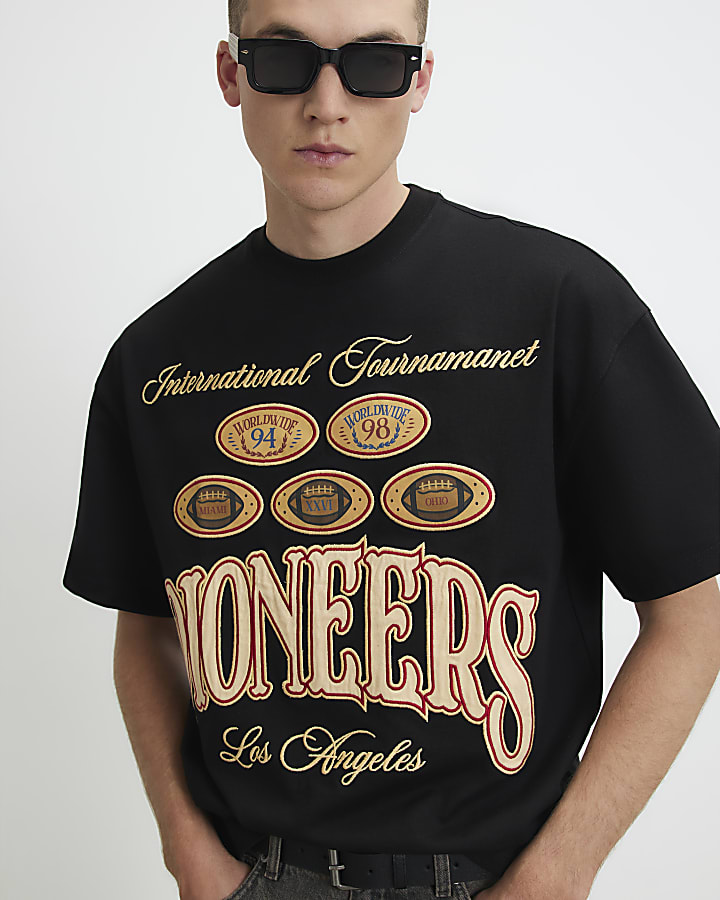 Black Cotton Pioneers Badge T-Shirt
