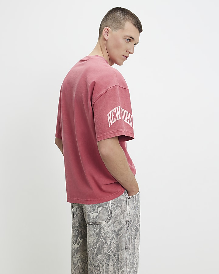 Red Oversized Fit Cotton New York T-Shirt