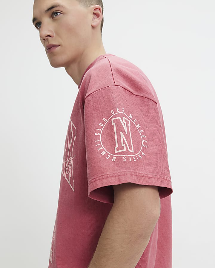 Red Oversized Fit Cotton New York T-Shirt