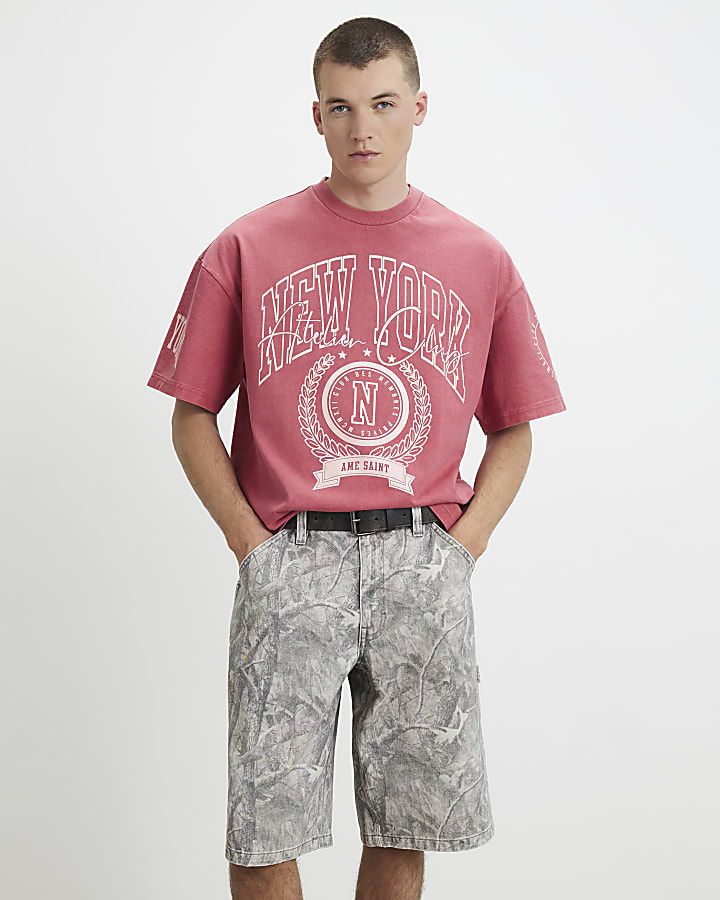 Red Oversized Fit Cotton New York T-Shirt
