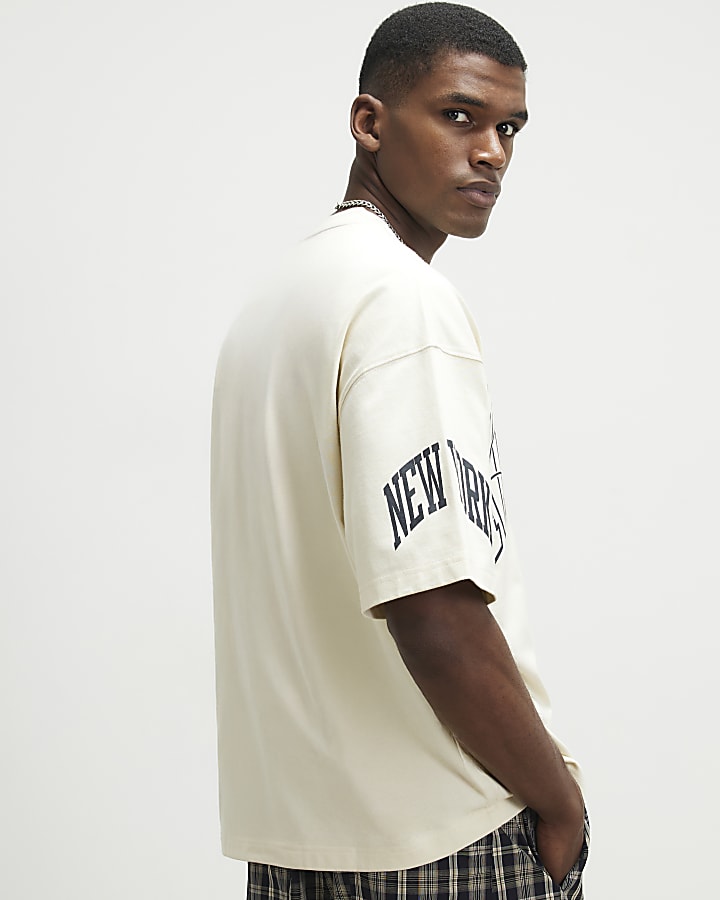 Cream Cotton New York Badge T-Shirt