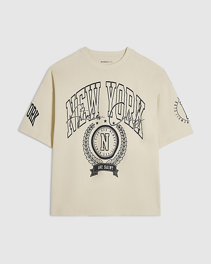 Cream Cotton New York Badge T-Shirt