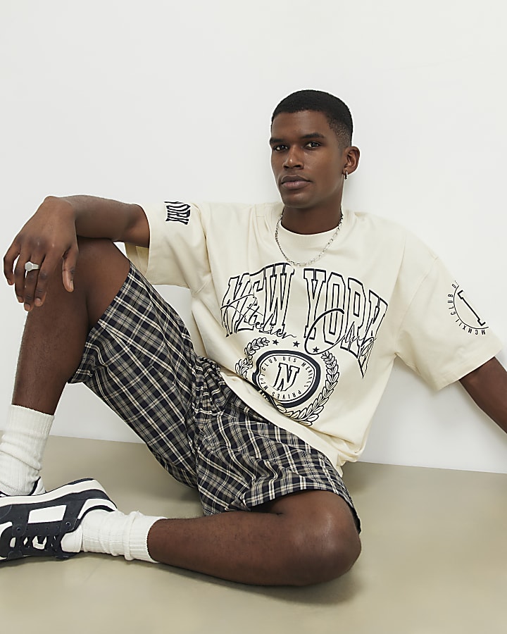 Cream Cotton New York Badge T-Shirt