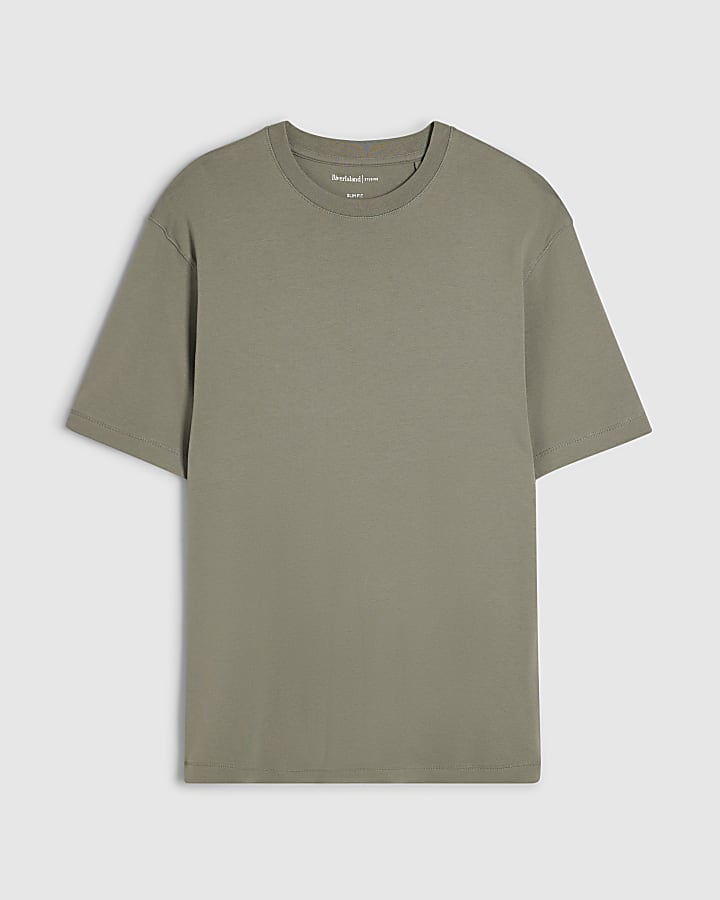 Khaki Slim Fit Cotton Blend T-Shirt