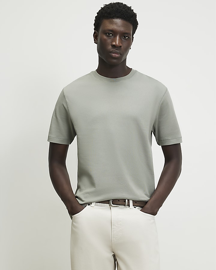 Khaki Slim Fit Cotton Blend T-Shirt