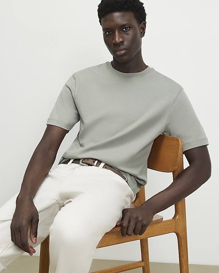 Khaki Slim Fit Cotton Blend T-Shirt