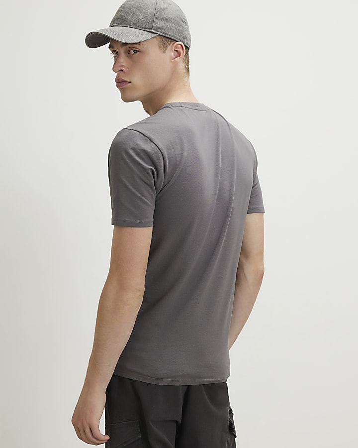Grey Muscle Fit Cotton Blend Stretch T-Shirt