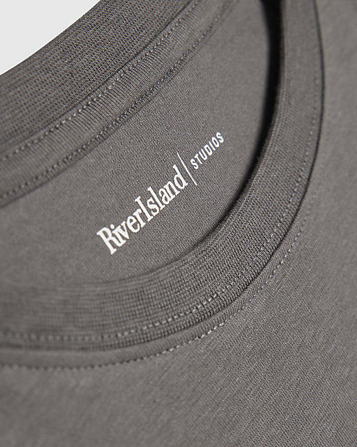 Grey Muscle Fit Cotton Blend Stretch T-Shirt