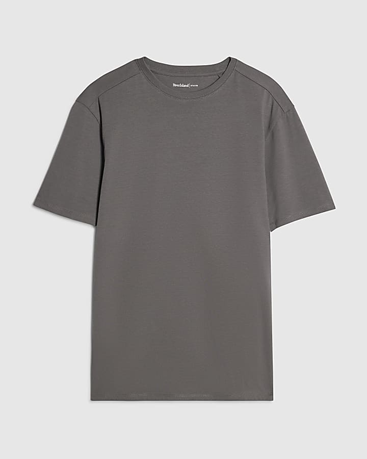 Grey Muscle Fit Cotton Blend Stretch T-Shirt