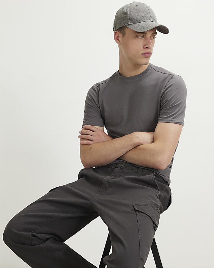 Grey Muscle Fit Cotton Blend Stretch T-Shirt