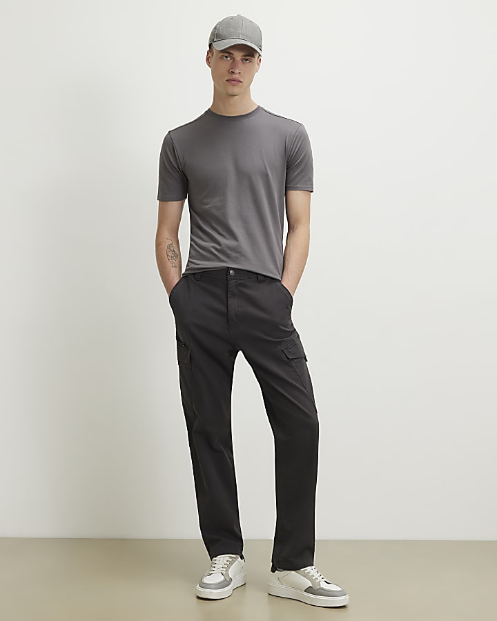 Grey Muscle Fit Cotton Blend Stretch T-Shirt
