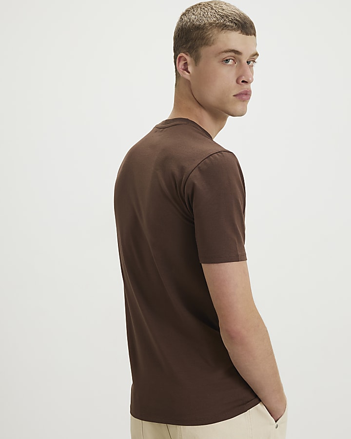 Brown Muscle Fit Cotton Blend Stretch T-Shirt