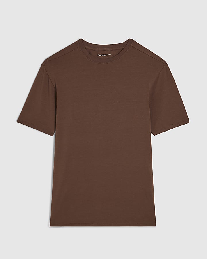 Brown Muscle Fit Cotton Blend Stretch T-Shirt