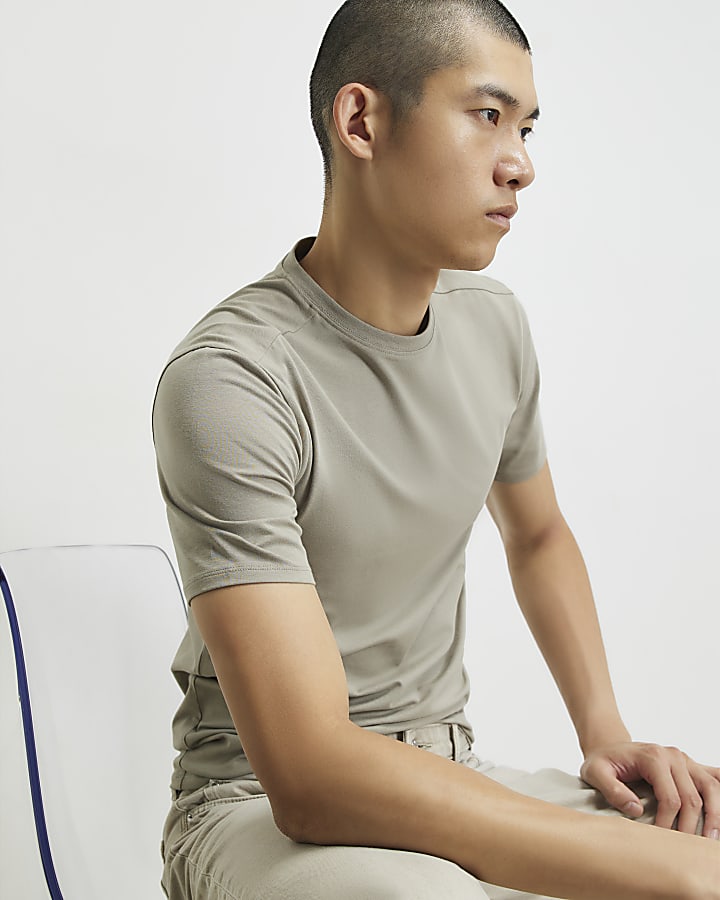 Grey Muscle Fit Cotton Stretch T-Shirt