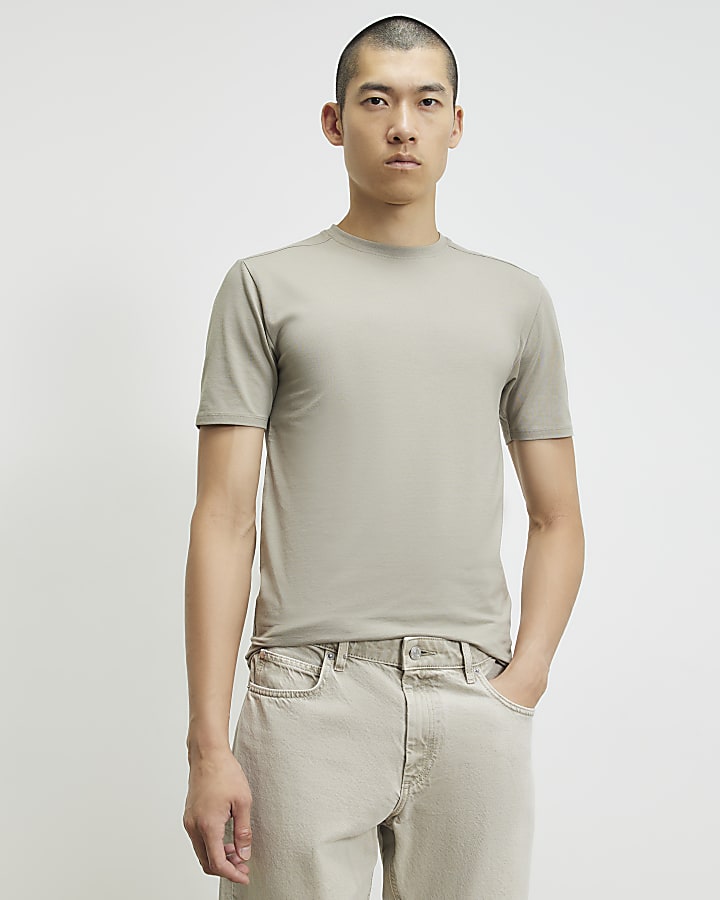 Grey Muscle Fit Cotton Stretch T-Shirt