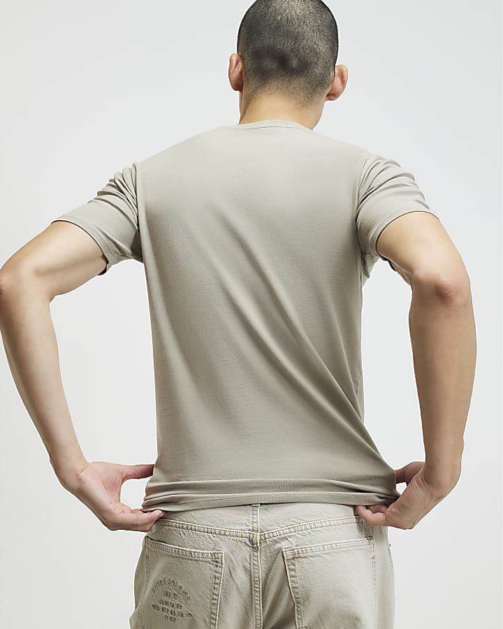 Grey Muscle Fit Cotton Stretch T-Shirt