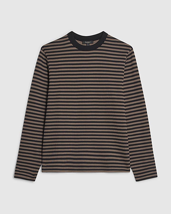 Brown Regular Fit Stripe T-Shirt