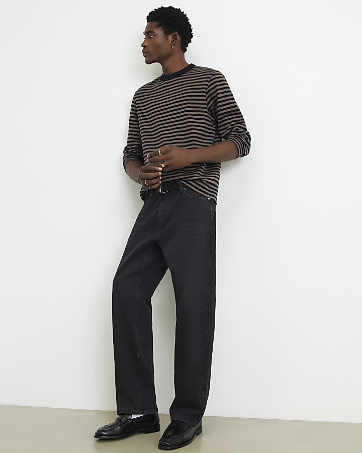 Brown Regular Fit Stripe T-Shirt