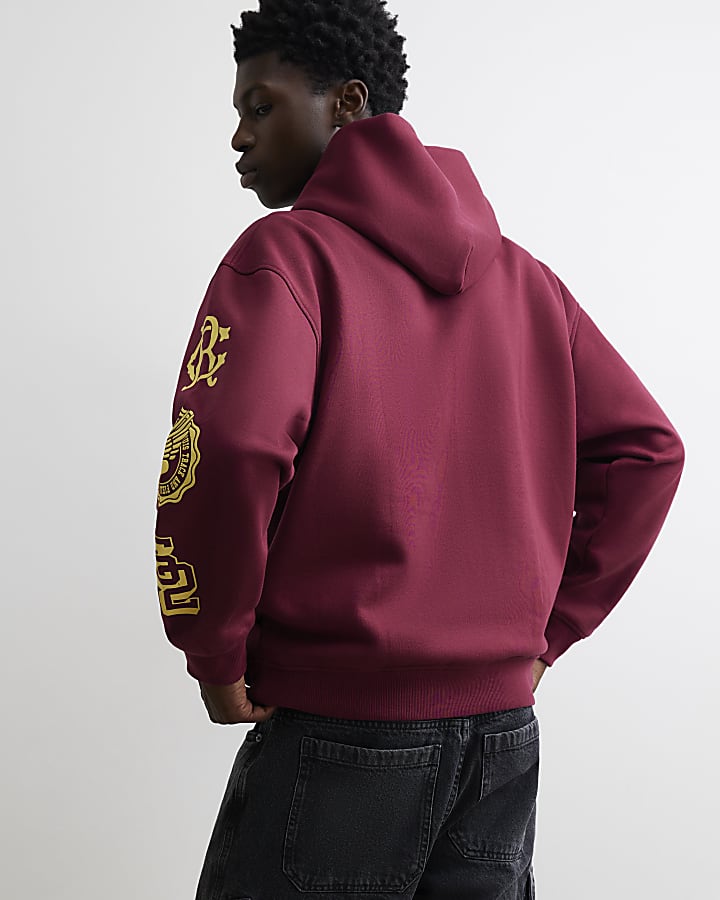 Red Cotton Blend Sanctuaire Crest Hoodie
