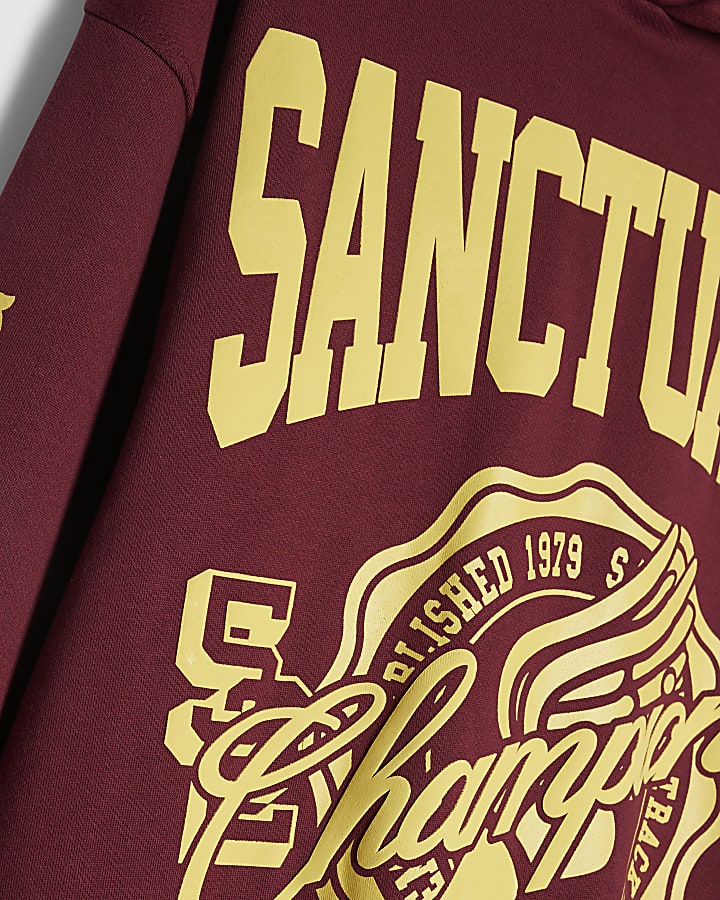 Red Cotton Blend Sanctuaire Crest Hoodie
