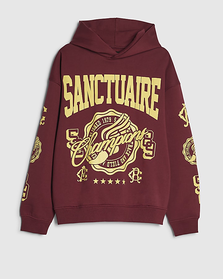 Red Cotton Blend Sanctuaire Crest Hoodie