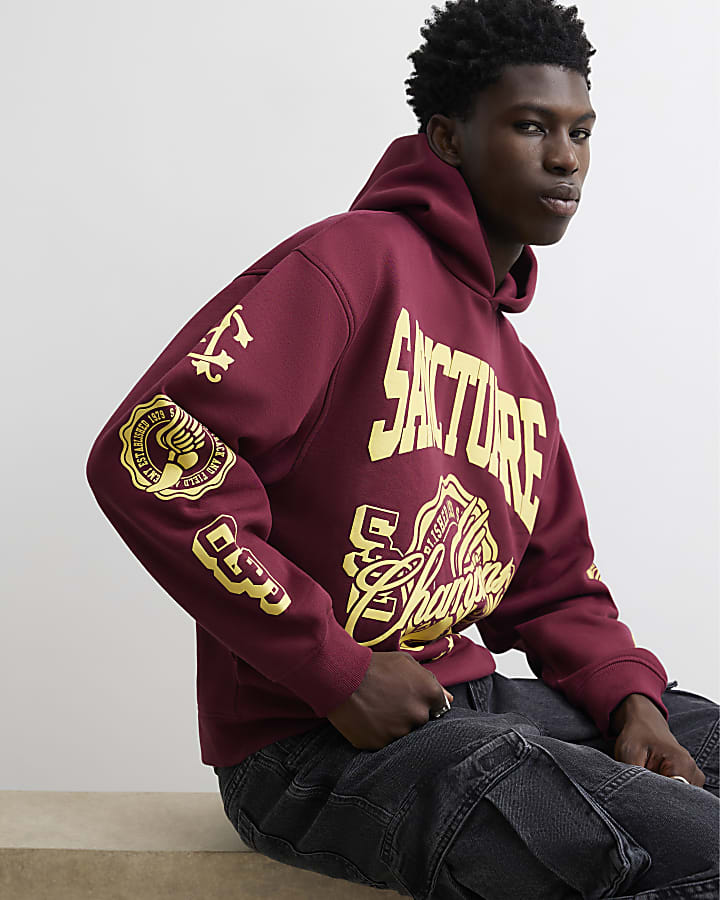 Red Cotton Blend Sanctuaire Crest Hoodie
