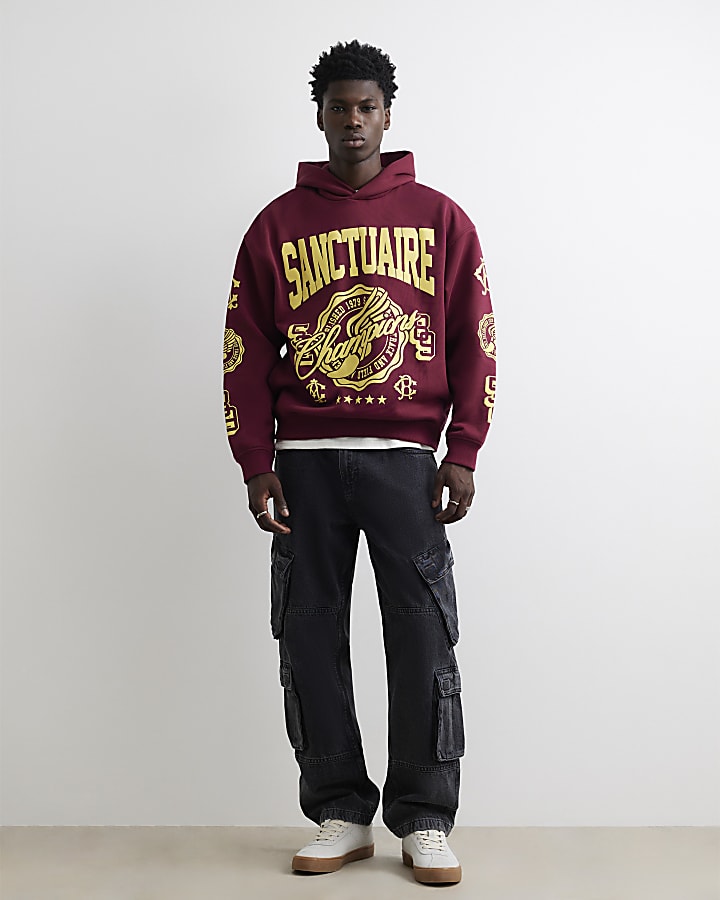 Red Cotton Blend Sanctuaire Crest Hoodie