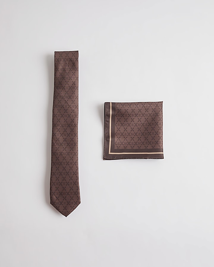 Brown Twisted Tailor RI Monogram Tie Set