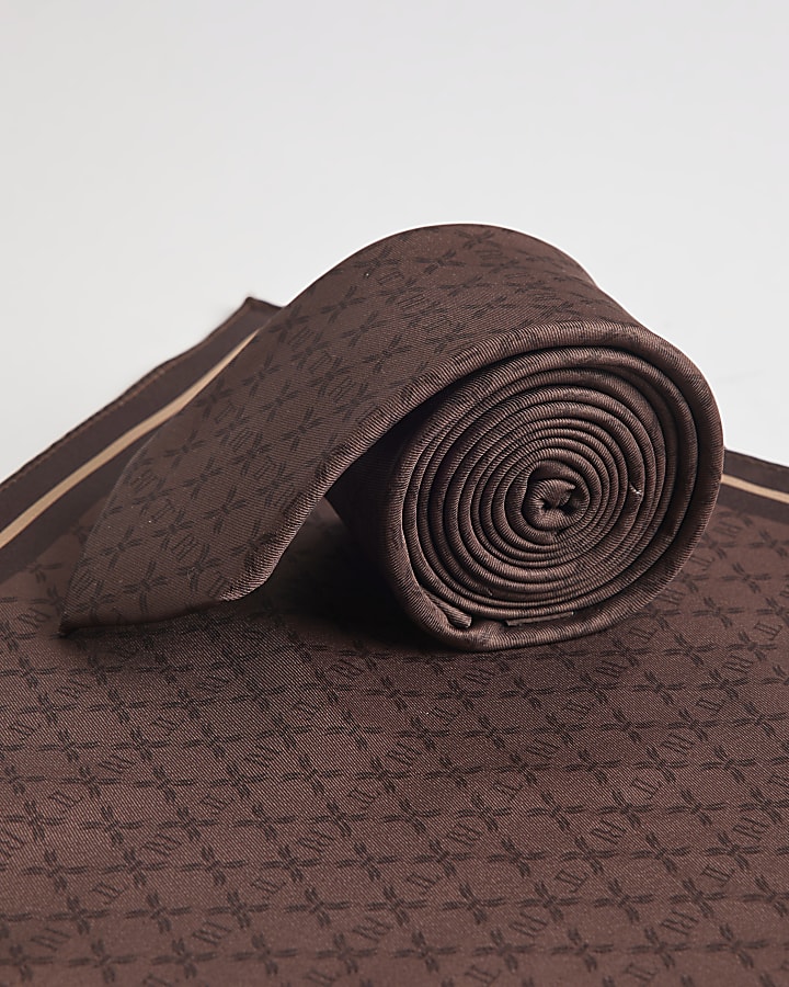 Brown Twisted Tailor RI Monogram Tie Set