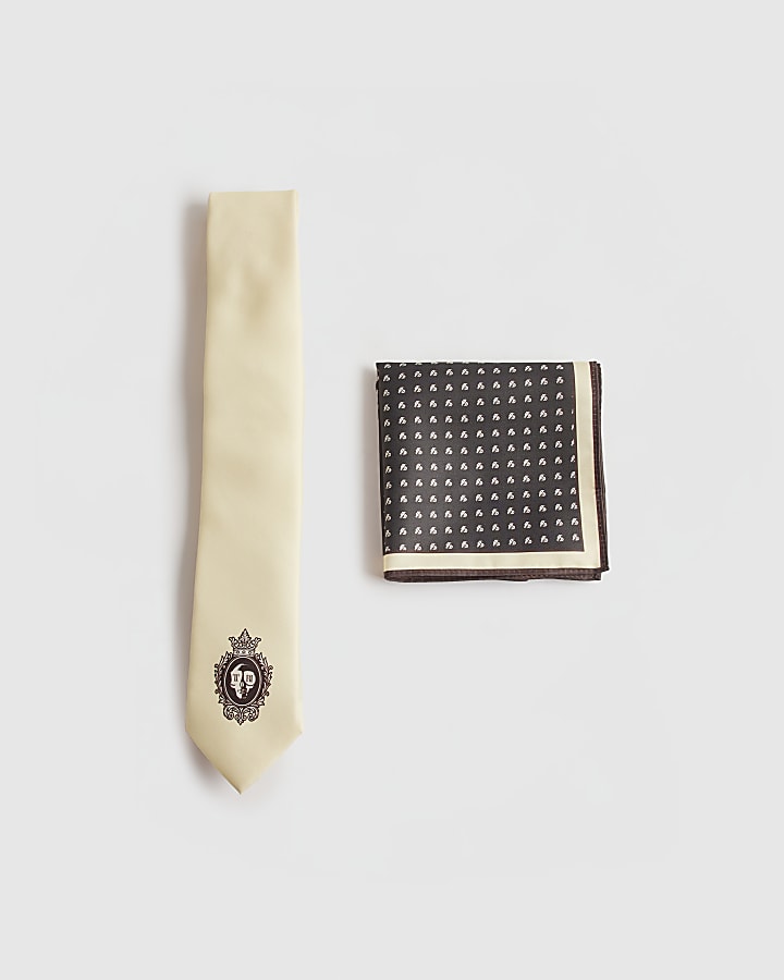 Yellow Twisted Tailor RI Crest Tie Set