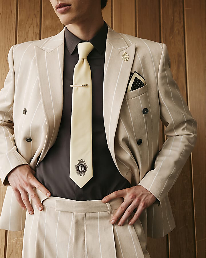 Yellow Twisted Tailor RI Crest Tie Set