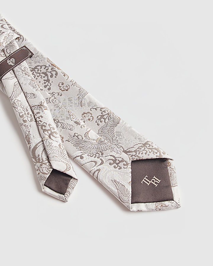 Silver Twisted Tailor Graphic Print Tie