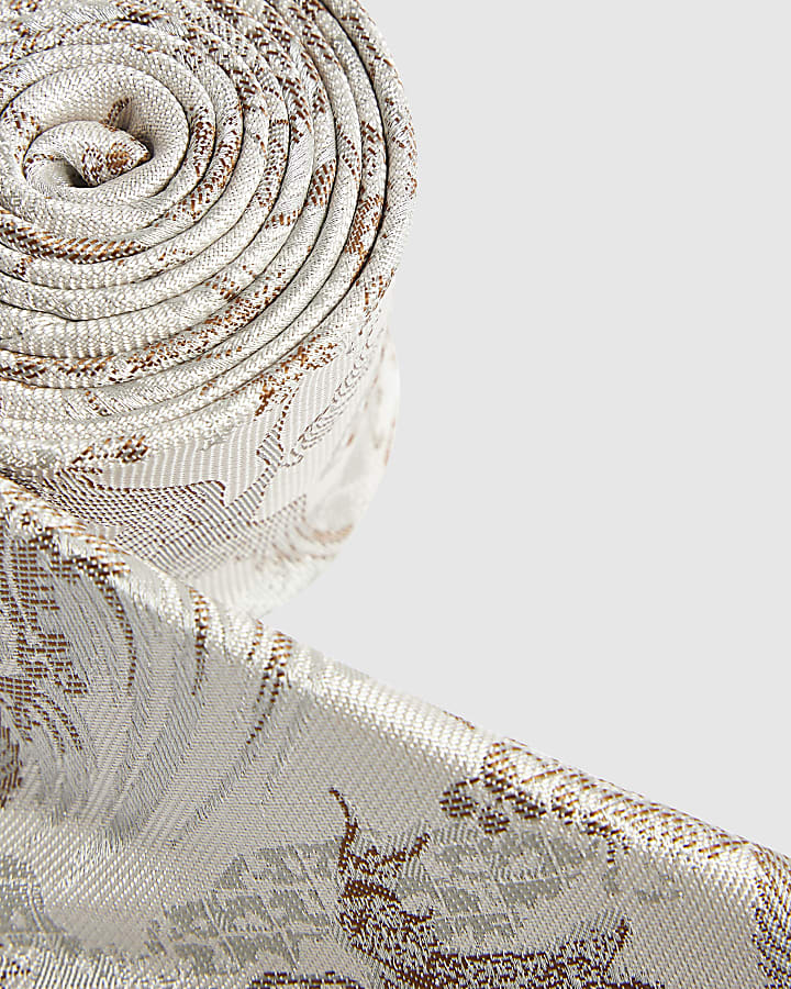 Silver Twisted Tailor Graphic Print Tie