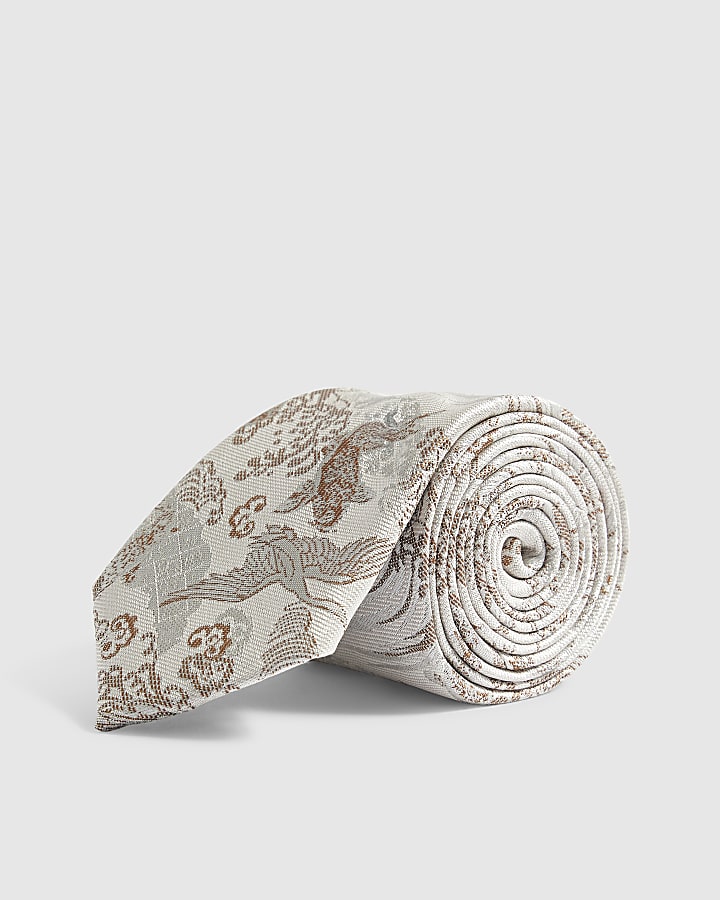 Silver Twisted Tailor Graphic Print Tie