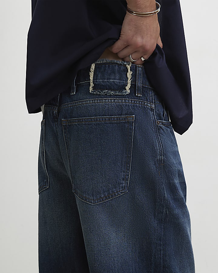 Blue Baggy Fit Embroidered Jeans