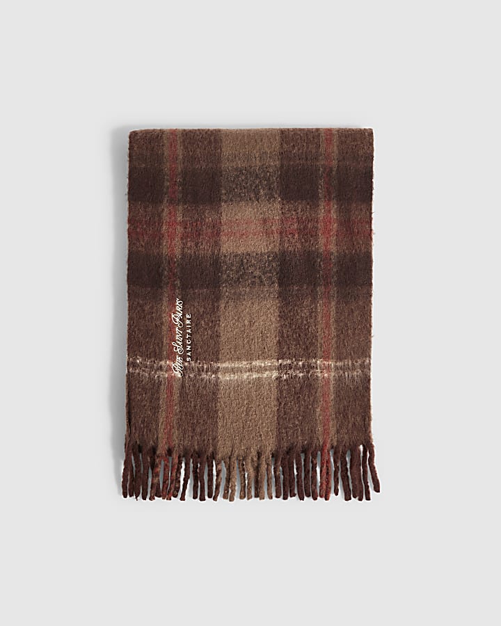 Brown Knit Check Soft Scarf