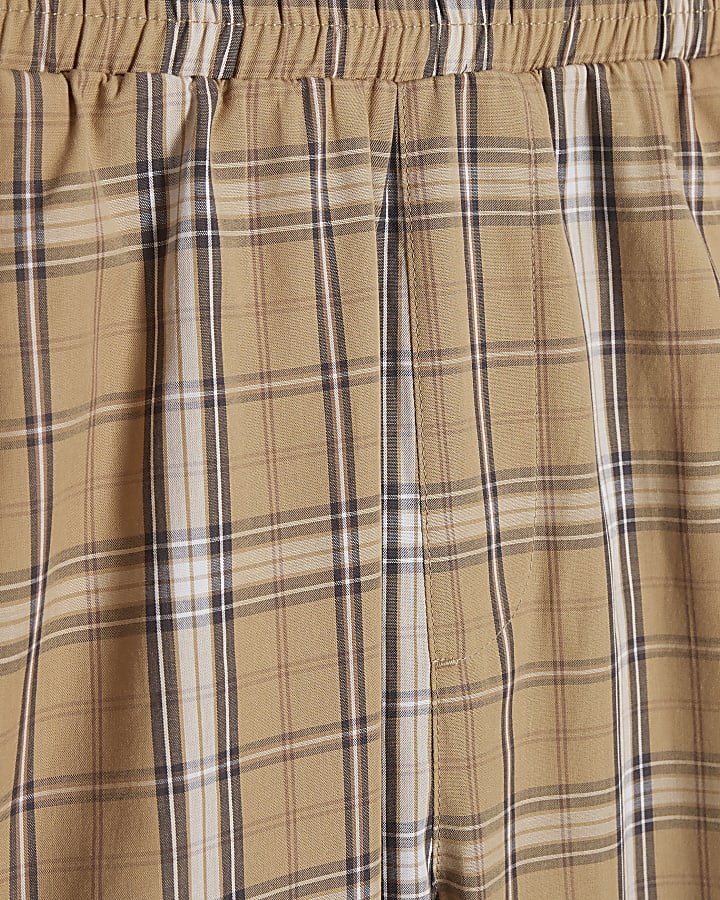 Brown Regular Fit Check Shorts