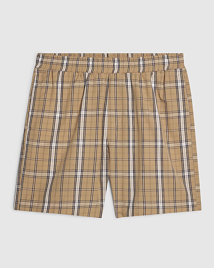 Brown Regular Fit Check Shorts
