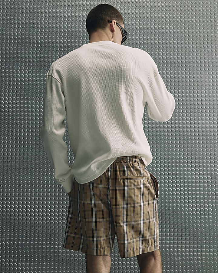 Brown Regular Fit Check Shorts