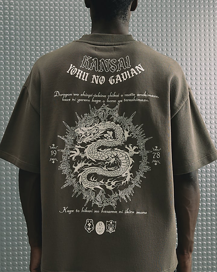 Khaki Cotton Kansai Dragon T-Shirt