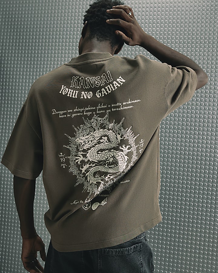 Khaki Cotton Kansai Dragon T-Shirt