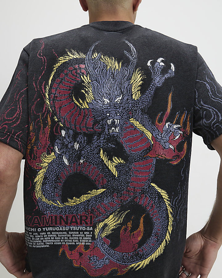 Black Cotton Kaminari Dragon T-Shirt