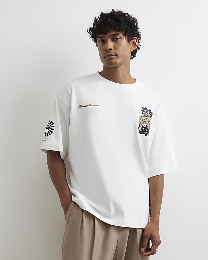 White Cotton Japanese Dragon T-Shirt