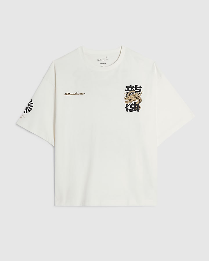 White Cotton Japanese Dragon T-Shirt