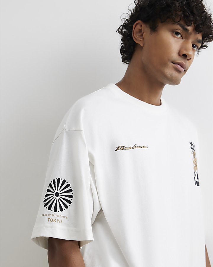 White Cotton Japanese Dragon T-Shirt