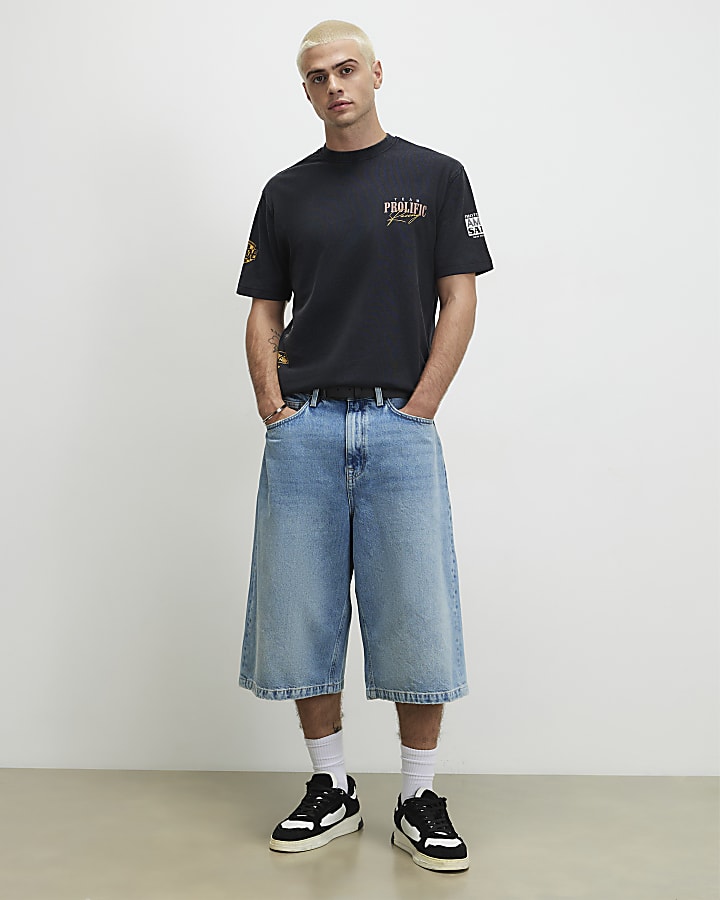 Black Oversized Fit Washed Logo Badge T-Shirt