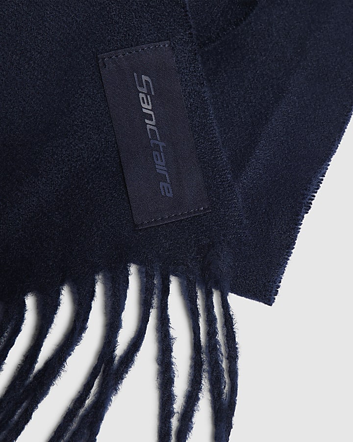 Navy Cotton Fringed Scarf