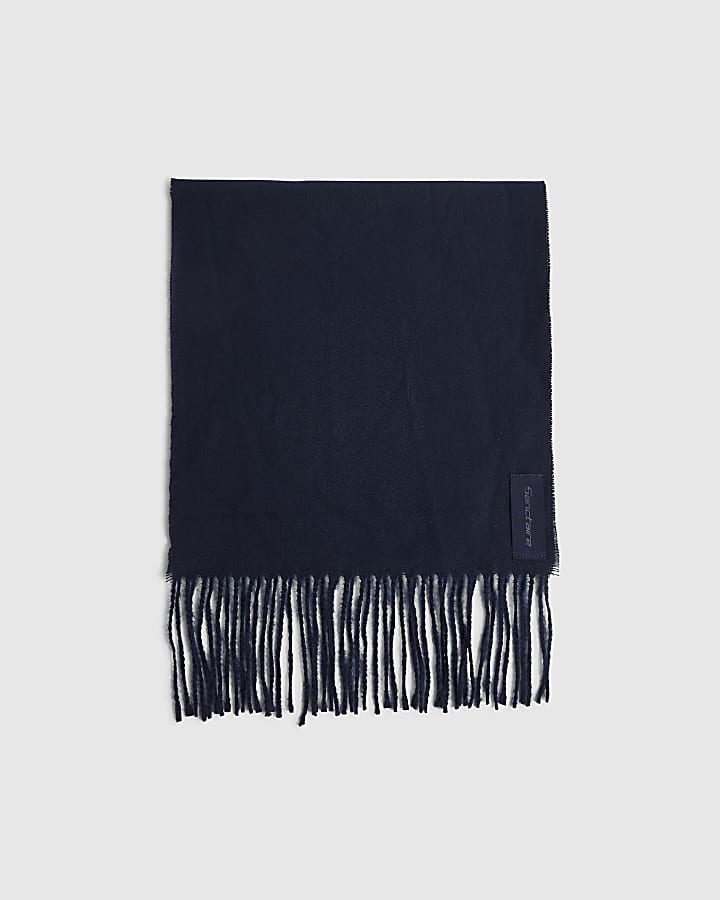 Navy Cotton Fringed Scarf